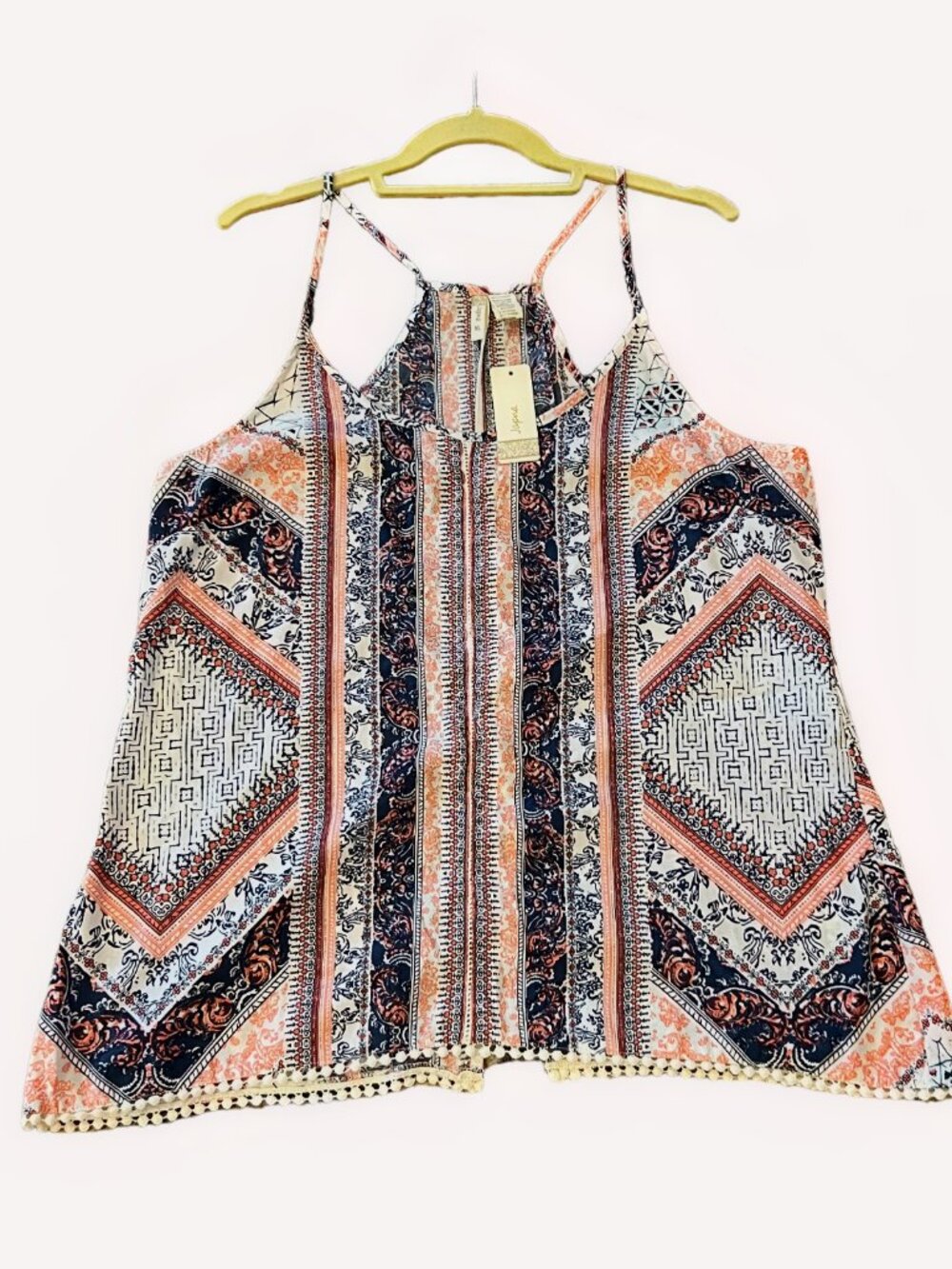 Japna Coral and Navy Paisley-Print Sleeveless Top